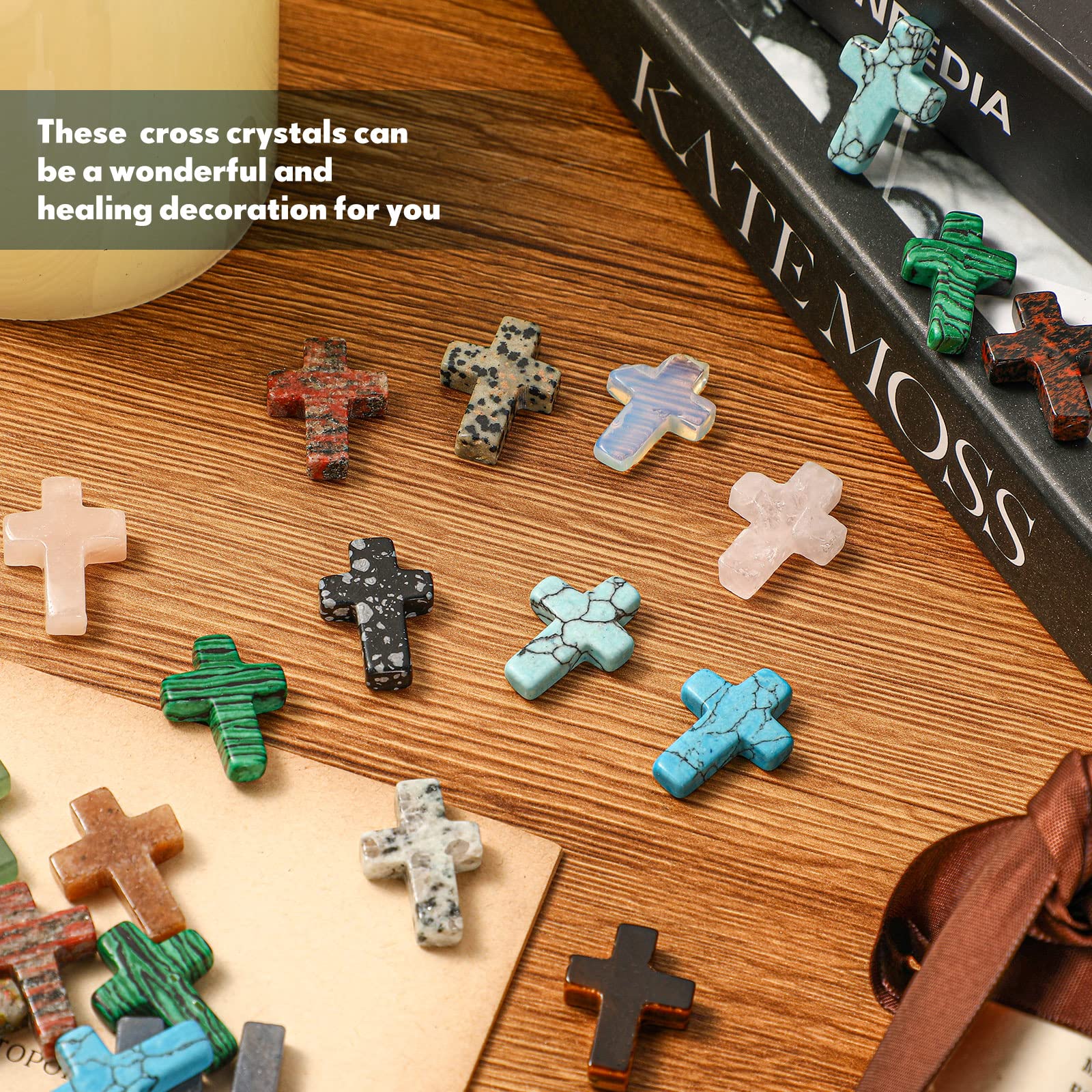 Nuenen 50 Pcs Cross Crystal Stone Bulks 1'' Natural Crystal Gemstone Cross Shaped Worry Stones Charm Palm Pocket Quartz Gift Val