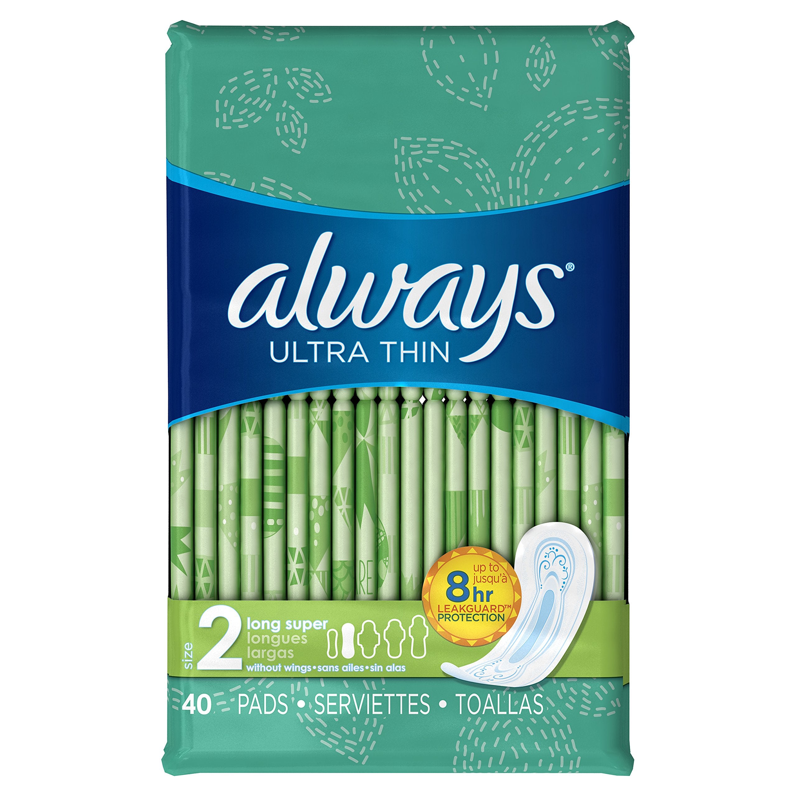 Always Ultra Thin Size Feminine Pads with Wings, Size 2