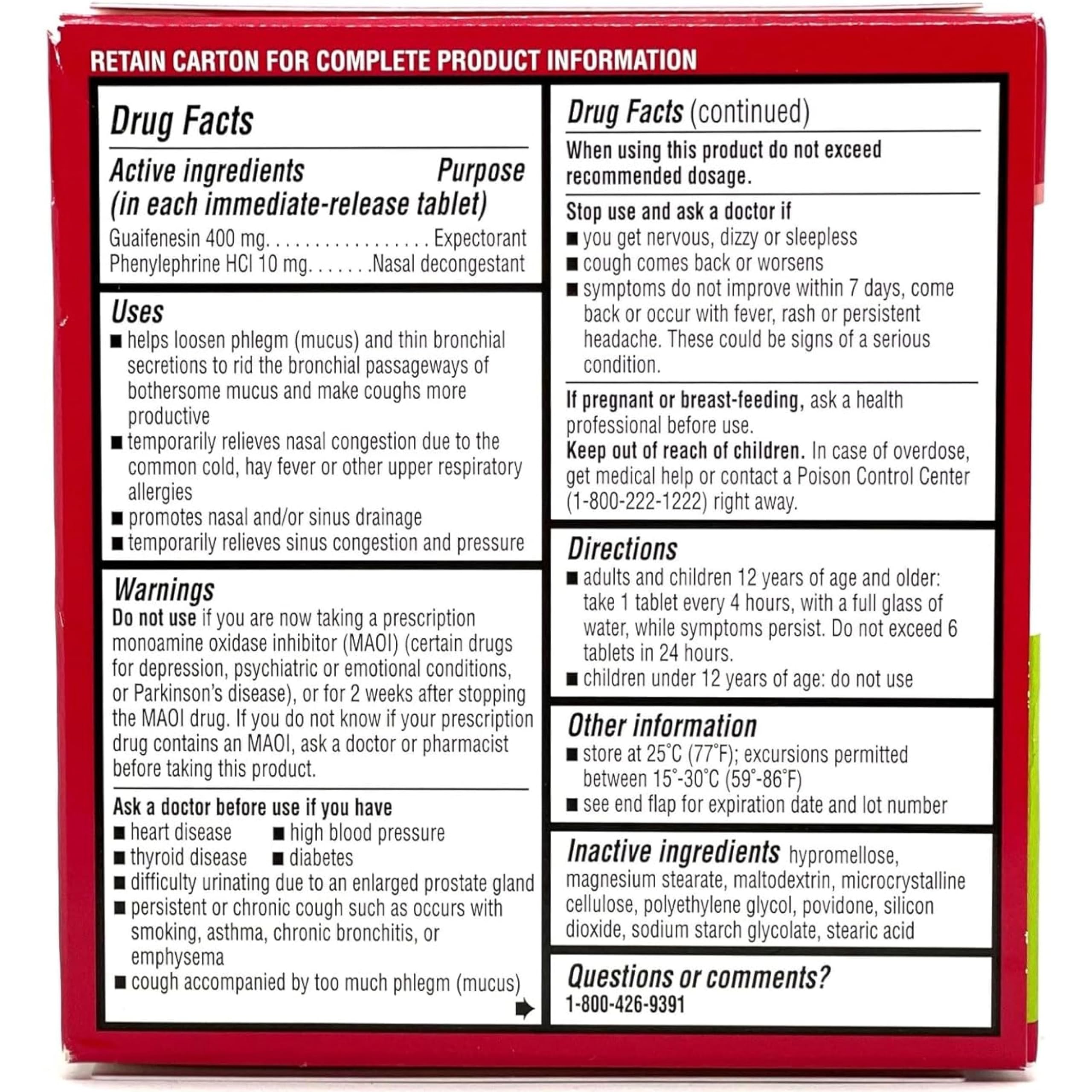 Leader Mucus Relief PE Sinus Congestion, Expectorant; Nasal Decongestant, Thins and Loosens Mucus, Immediate-Release, Alleviates