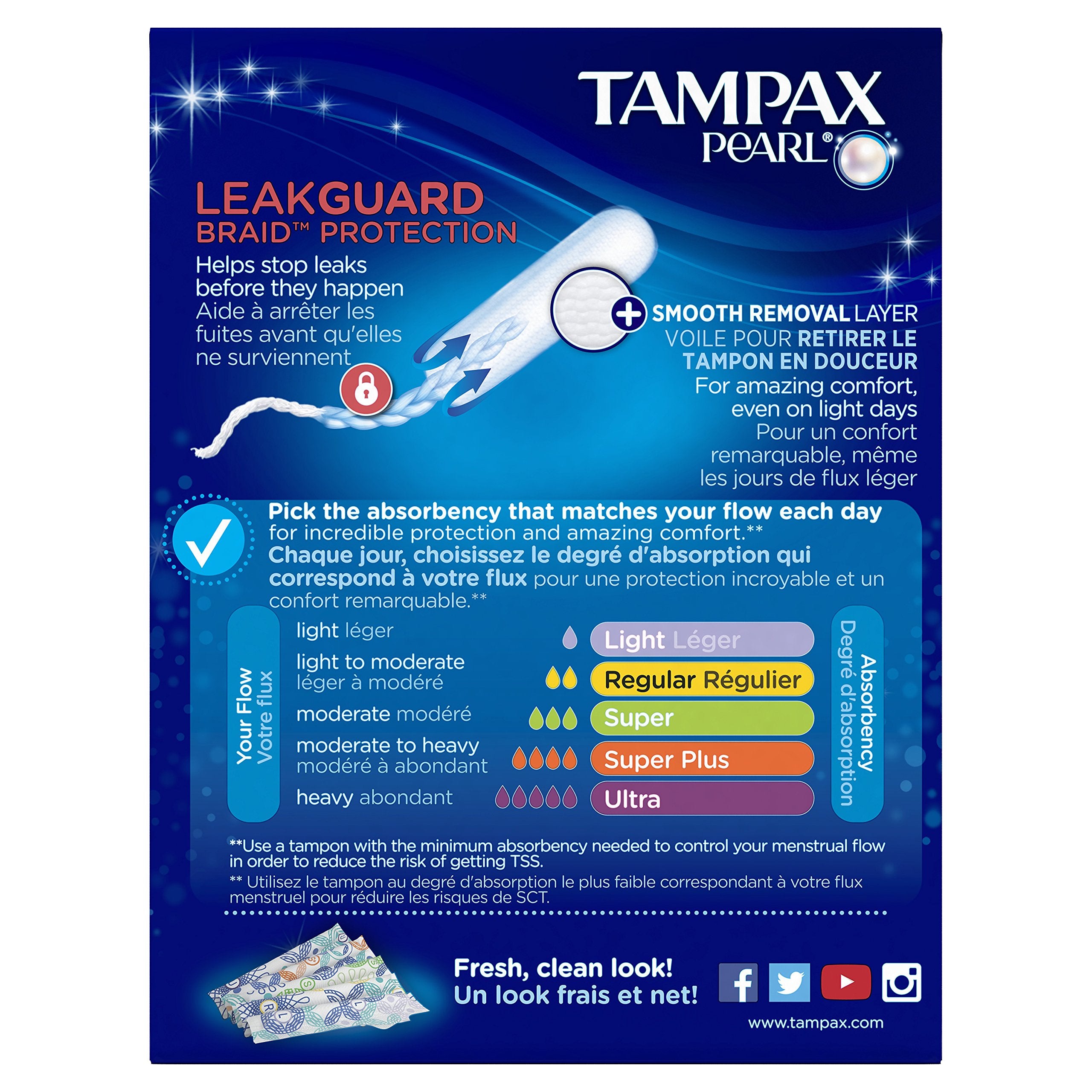 Tampax Pearl Tampons Super Absorbency, With Leakguard Braid, Unscented, 18 Count