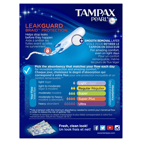 Tampax Pearl Tampons Super Absorbency, With Leakguard Braid, Unscented, 18 Count