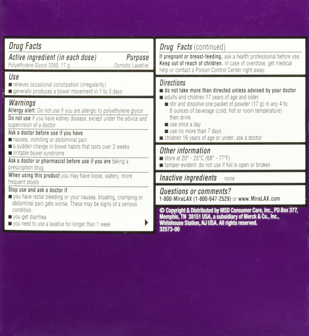 Miralax 1 Dose Powder Packets, 0.5 Ounce (Pack of 2)