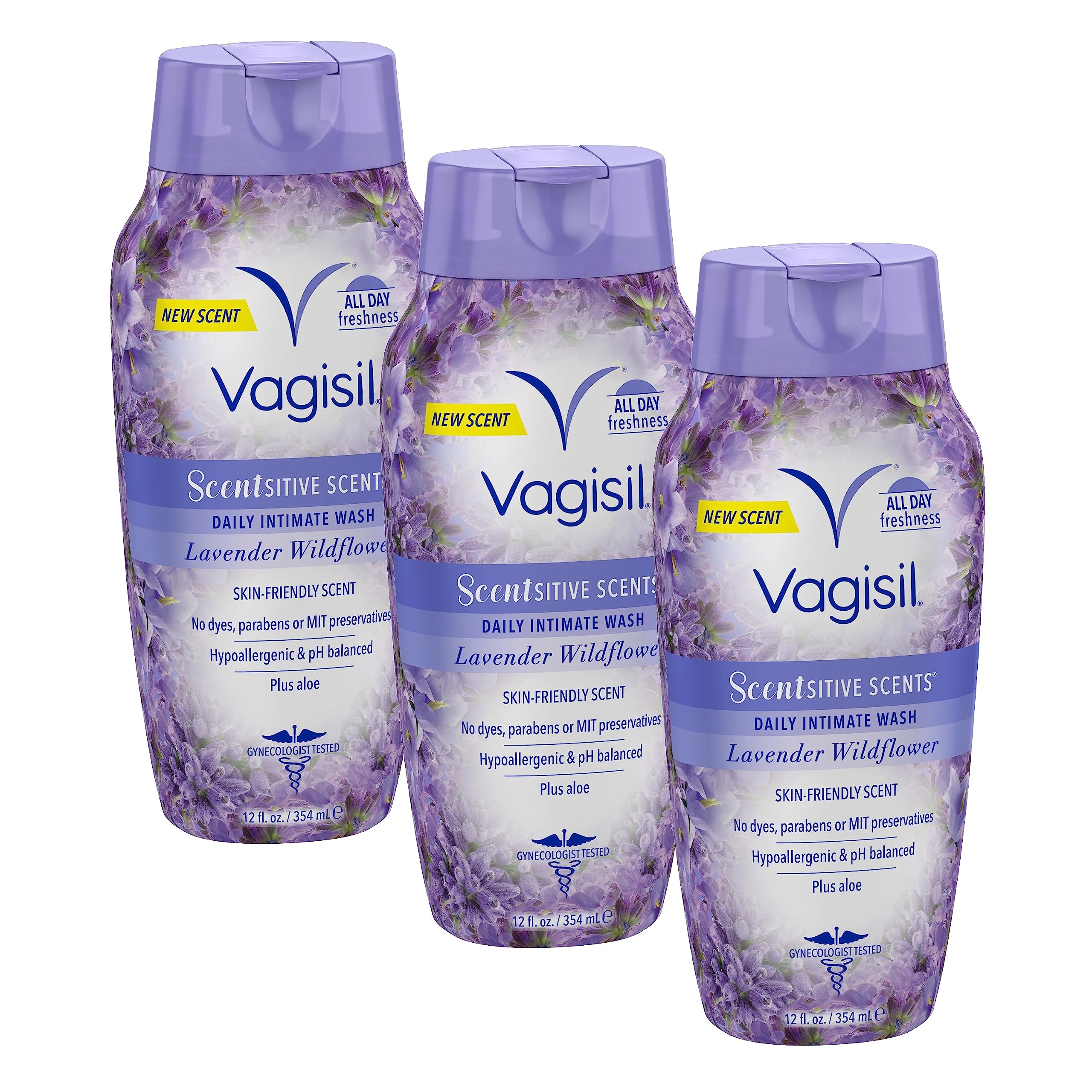 Vagisil Feminine Wash for Intimate Area Hygiene, Scentsitive Scents, pH Balanced and Gynecologist Tested, Spring Lilac, 12 oz (P