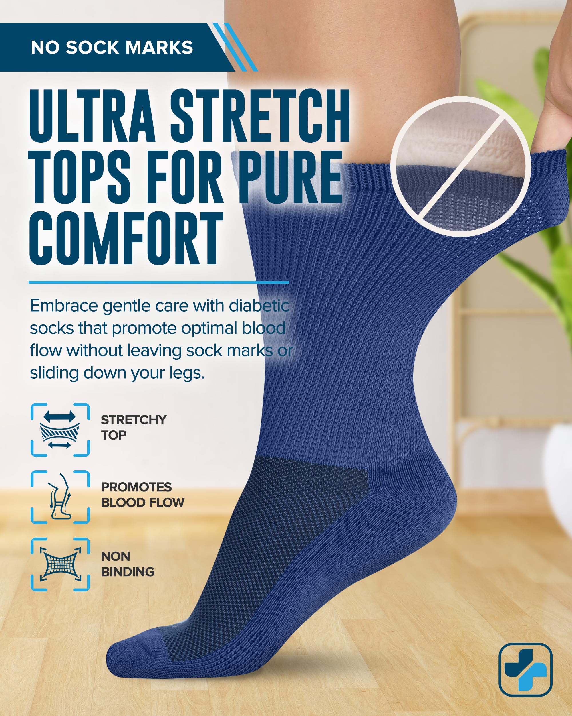 Doctor's Select Diabetic Socks for Men - 4 Pairs Crew Diabetic Neuropathy Socks for Men | Navy, Green, Blue, Gray | Non Binding