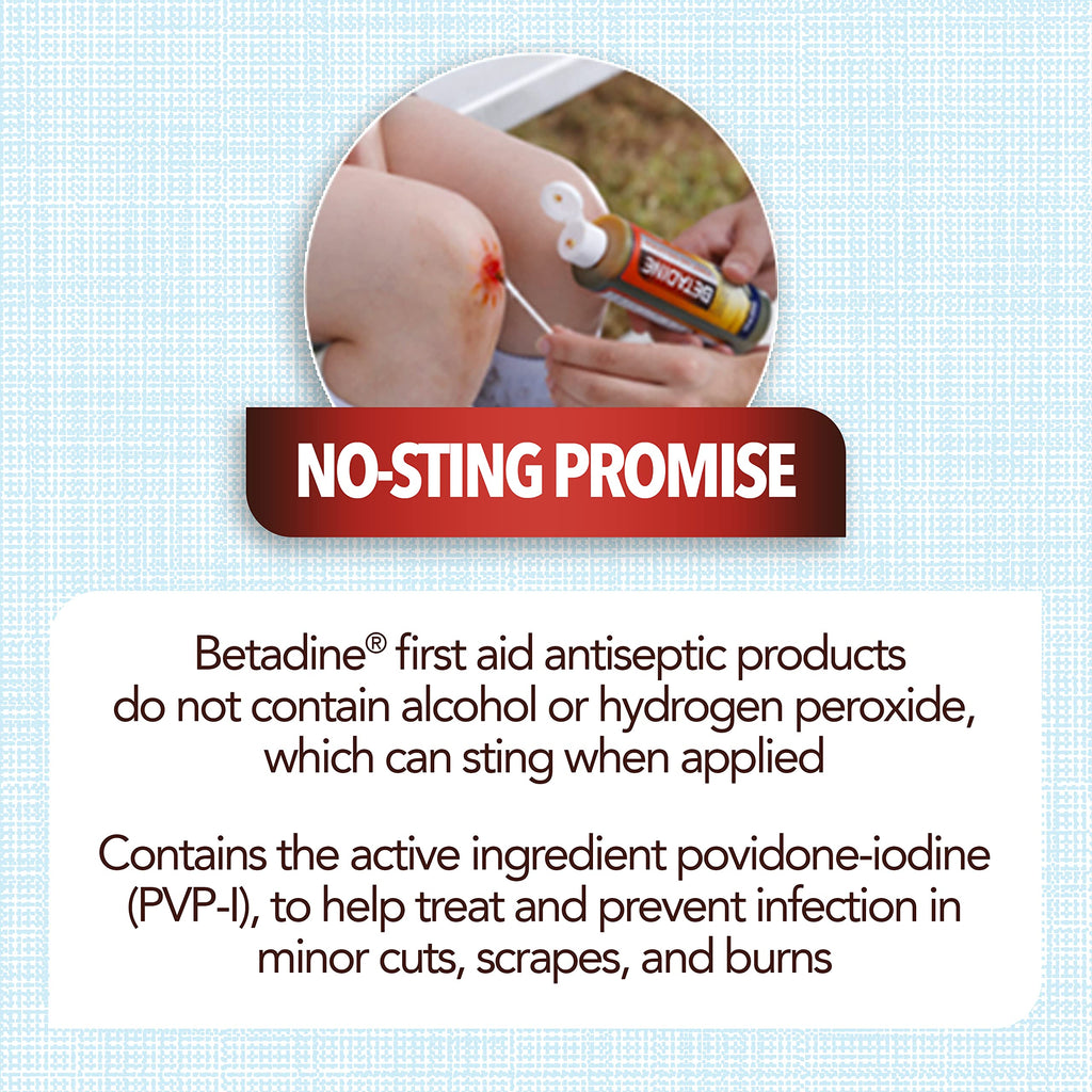 Betadine Antiseptic Liquid First Aid Solution, Povidone-iodine 10%, Infection Protection, Kills Germs In Minor Cuts Scrapes And