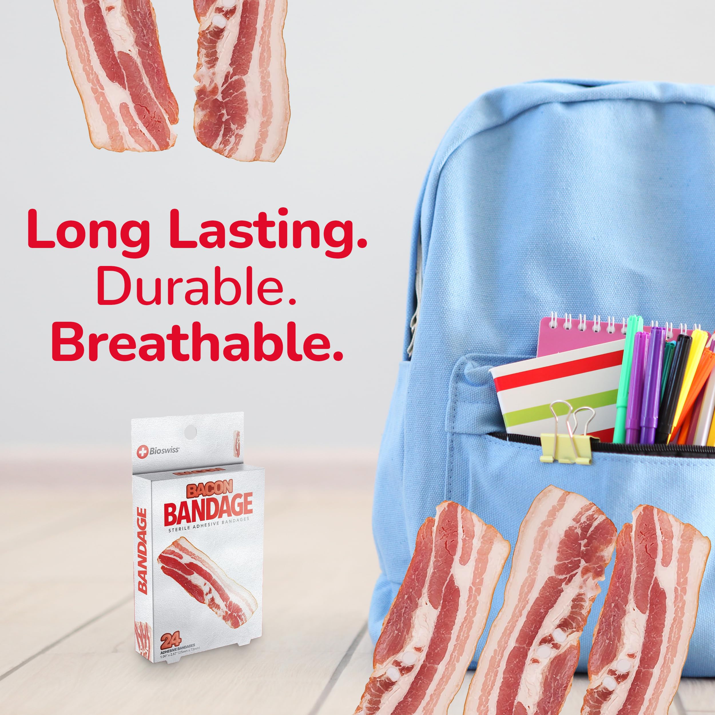 BioSwiss Bandages, Bacon Shaped Self Adhesive Bandage Set, Latex Free, Sterile Wound Care, 24 Count