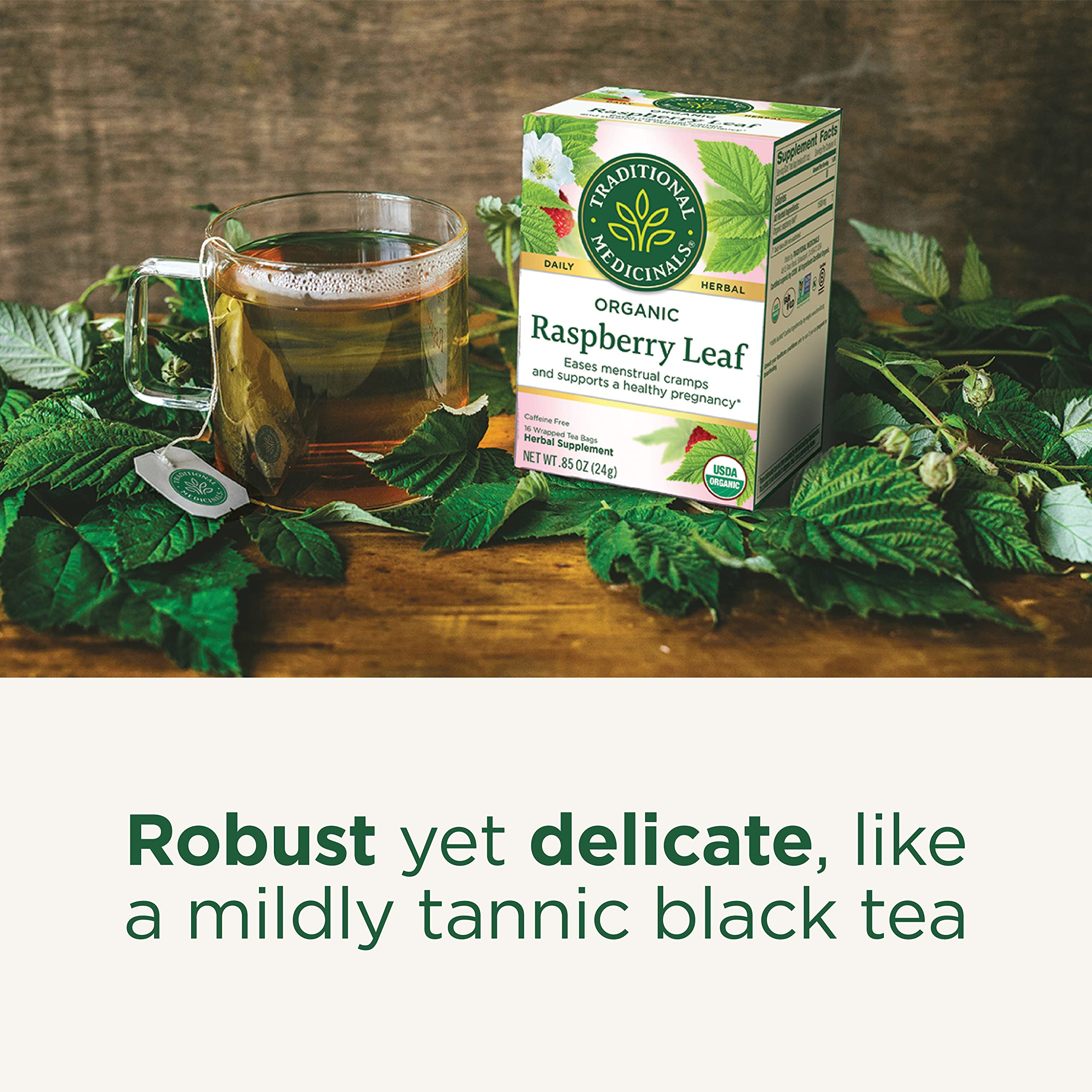 Traditional Medicinals Tea, Organic Raspberry Leaf, Eases Menstrual Cramps, Supports a Healthy Pregnancy, 48 Tea Bags (3 Pack)