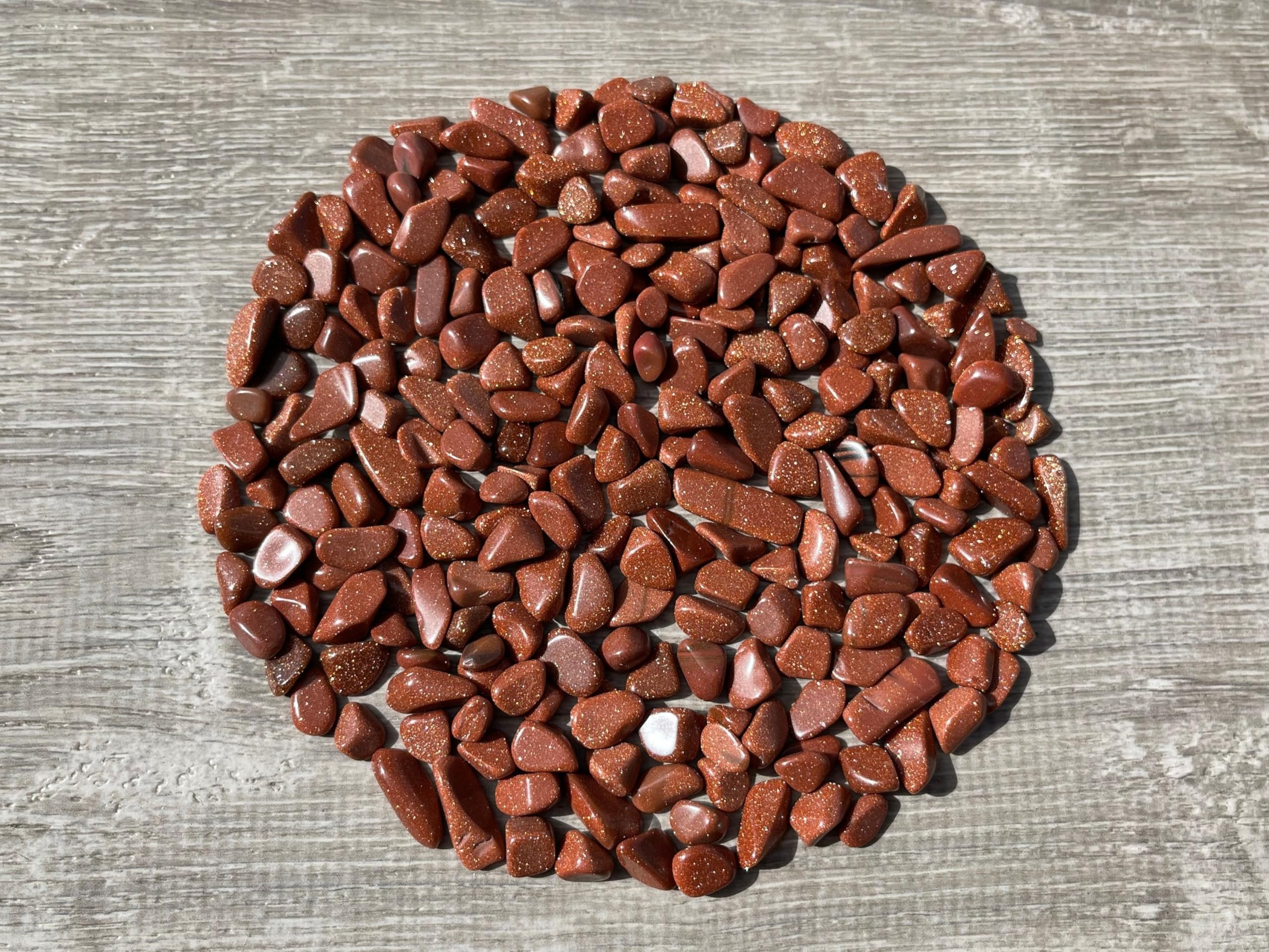 GAF TREASURES 2 oz Lot Semi Tumbled Gemstone Chips, Crushed Mini Crystals, Undrilled Crystal Chips (Red Goldstone)