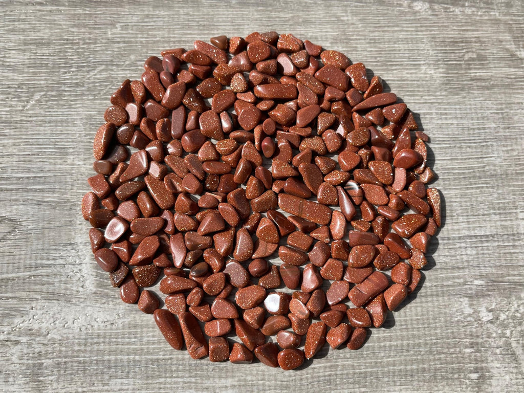 GAF TREASURES 2 oz Lot Semi Tumbled Gemstone Chips, Crushed Mini Crystals, Undrilled Crystal Chips (Red Goldstone)