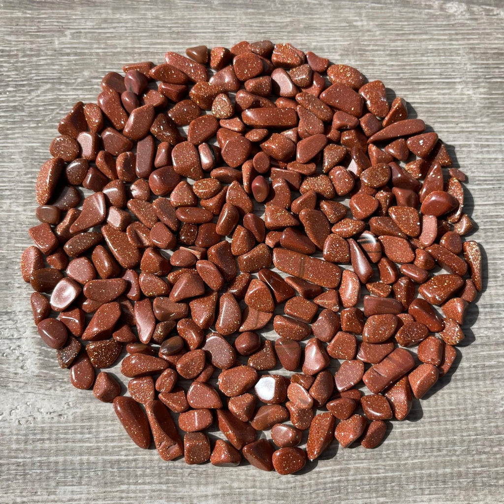 GAF TREASURES 2 oz Lot Semi Tumbled Gemstone Chips, Crushed Mini Crystals, Undrilled Crystal Chips (Red Goldstone)