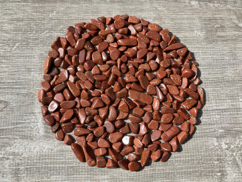 GAF TREASURES 2 oz Lot Semi Tumbled Gemstone Chips, Crushed Mini Crystals, Undrilled Crystal Chips (Red Goldstone)