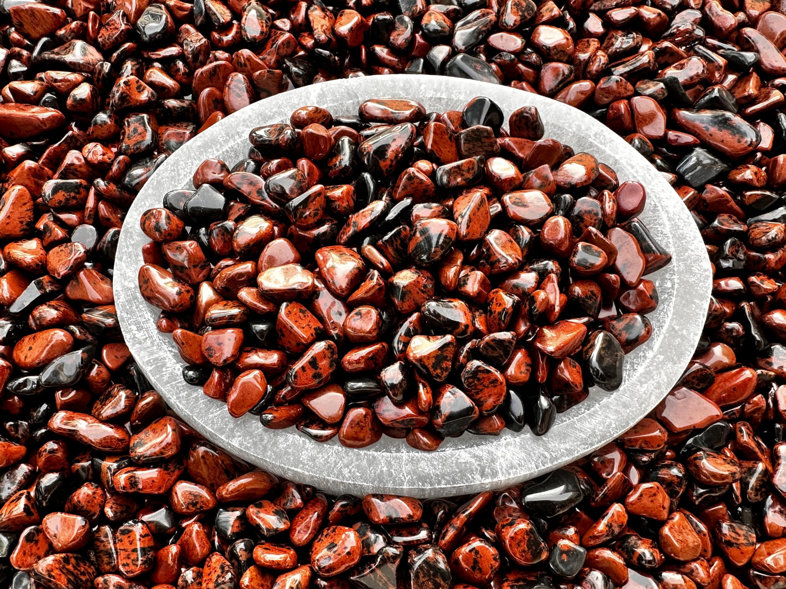 GAF TREASURES 2 oz Lot Natural Semi Tumbled Gemstone Chips, Crushed Mini Crystals, Undrilled Crystal Chips (Mahogany Obsidian)