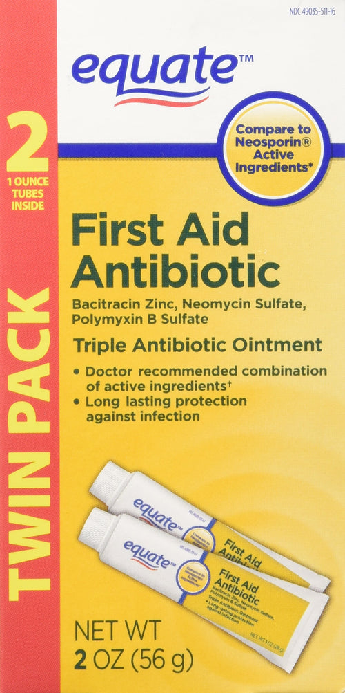 Equate Triple Antibiotic First Aid Ointment, 1 Ounce (Pack of 2) (Compare to Neosporin Active Ingredients) Twin Pack