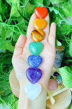 QINJIEJIE 7Pcs 7 Chakras 1.2'' Heart Crystal Large Stone Rose Quartz Healing Crystals Love Polished Thumb Natural Palm Assorted