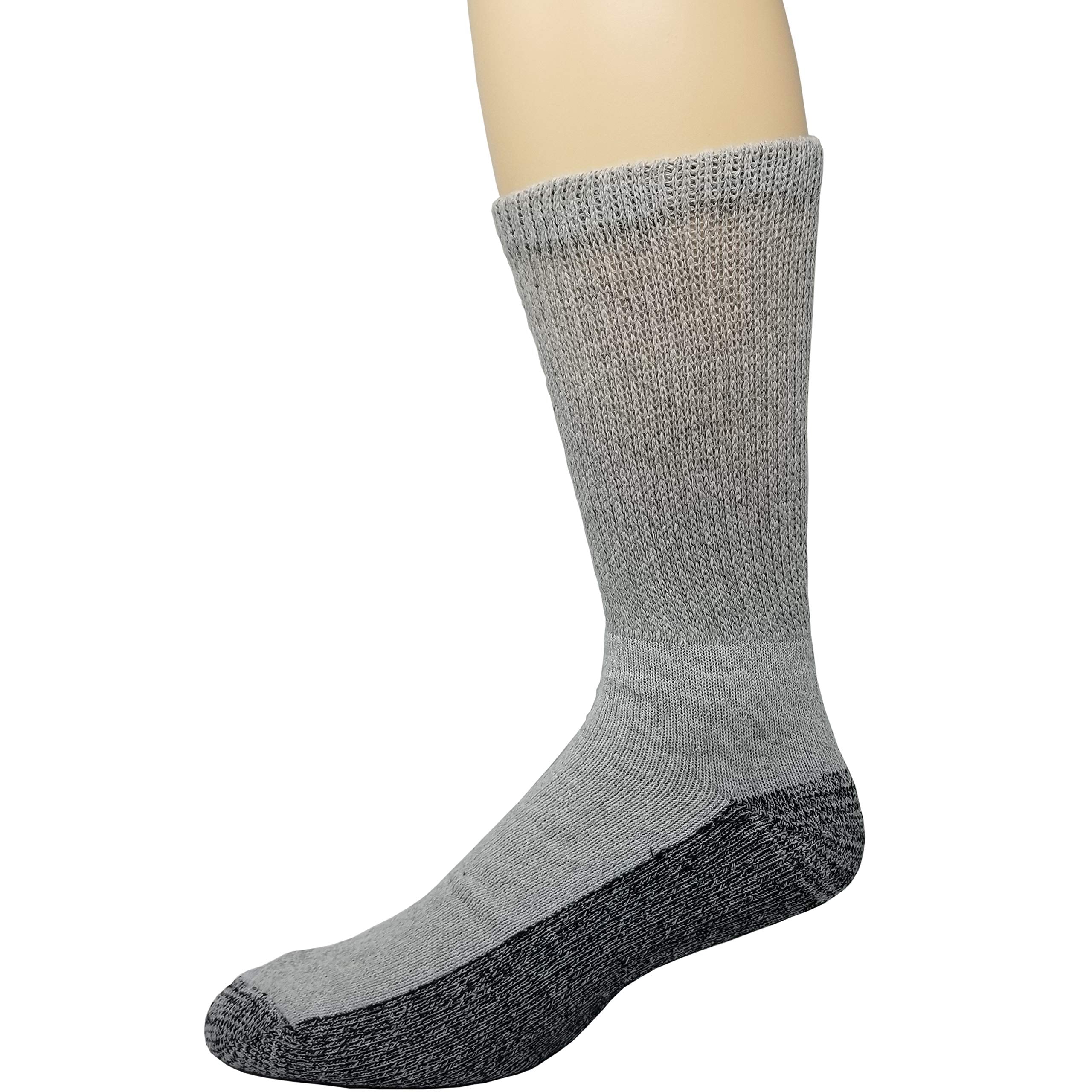 Debra Weitzner 6 Pairs Diabetic Crew Socks Reinforced Heel and Toe Non-Binding Cushion Socks for Men and Women Grey/Black Sole 9