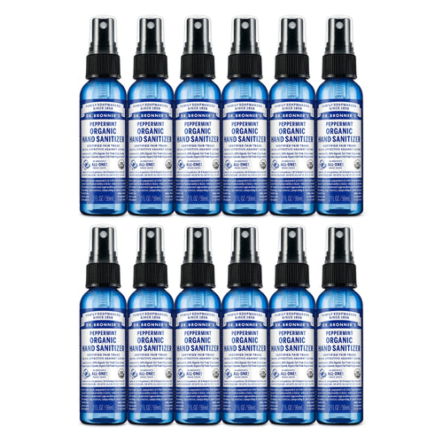 Dr. Bronners - Organic Hand Sanitizer Spray (Peppermint, 2 Ounce, 12-Pack) - Simple & Effective Formula, Cleanses & Sanitizes, 