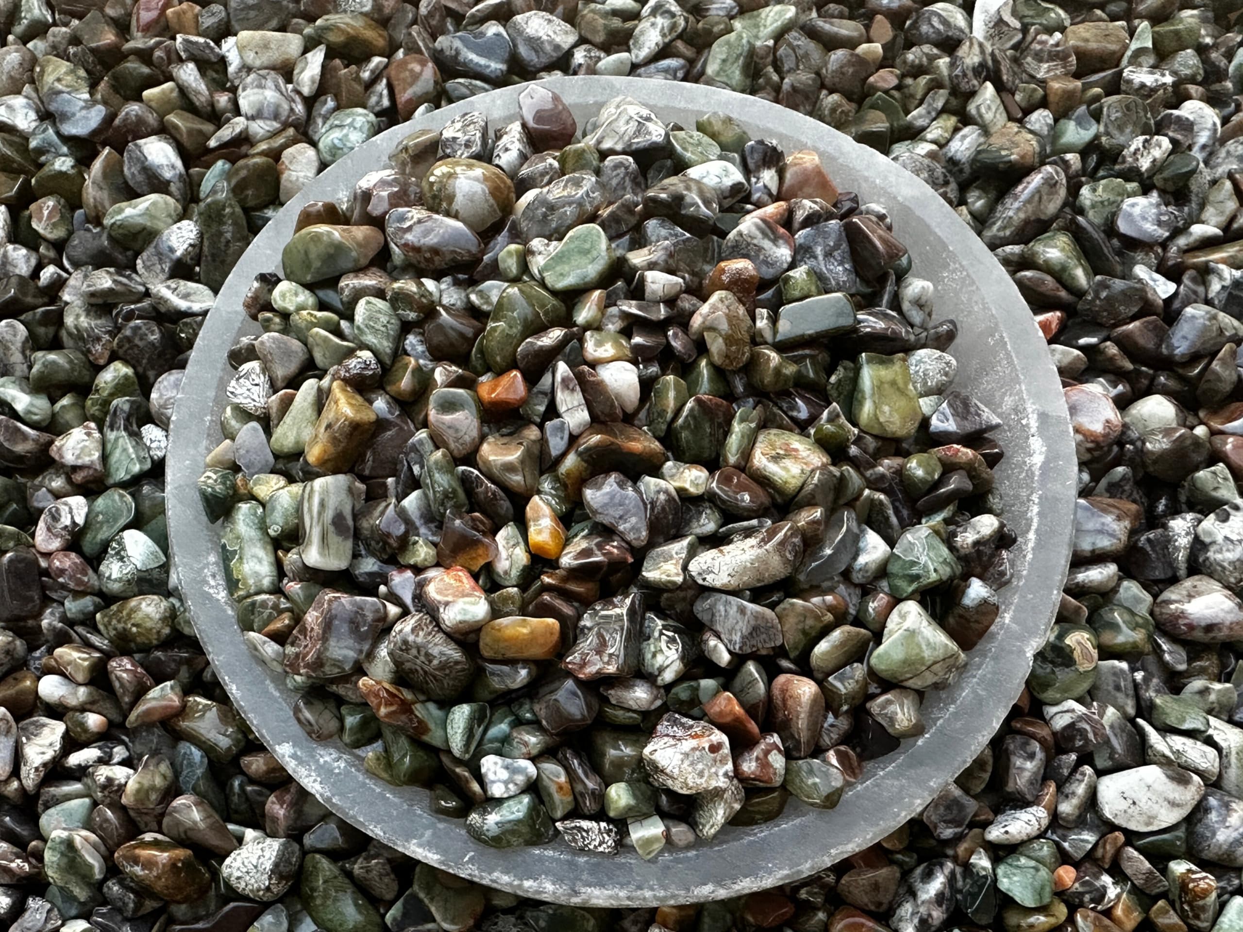 GAF TREASURES 2 oz Lot Natural Semi Tumbled Rhyolite Gemstone Chips, Crushed Mini Rhyolite Crystals, Undrilled Crystal Chips (Rh