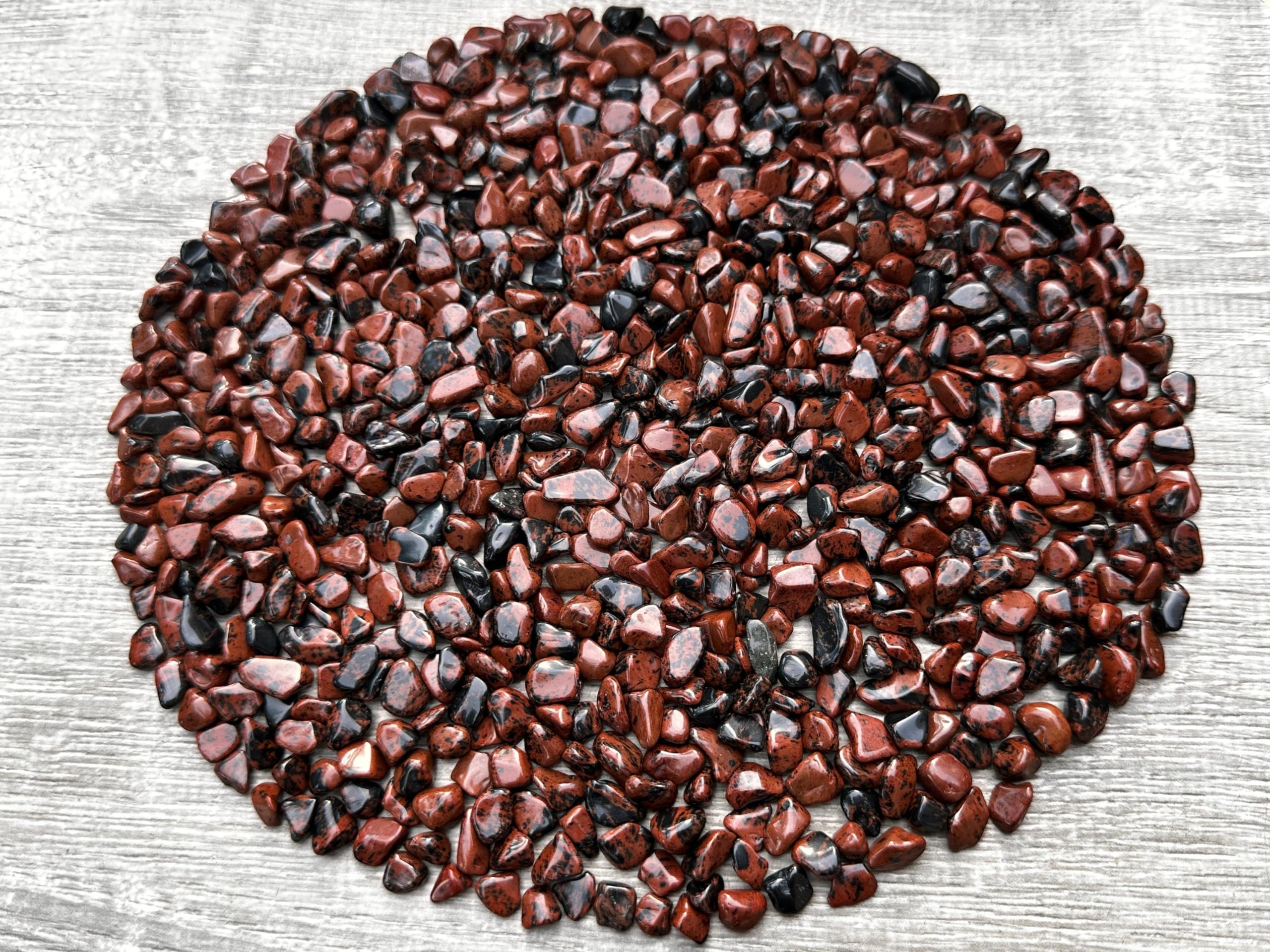 GAF TREASURES 2 oz Lot Natural Semi Tumbled Gemstone Chips, Crushed Mini Crystals, Undrilled Crystal Chips (Mahogany Obsidian)