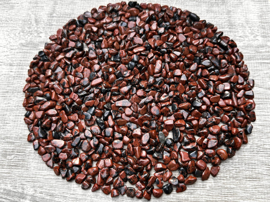 GAF TREASURES 2 oz Lot Natural Semi Tumbled Gemstone Chips, Crushed Mini Crystals, Undrilled Crystal Chips (Mahogany Obsidian)