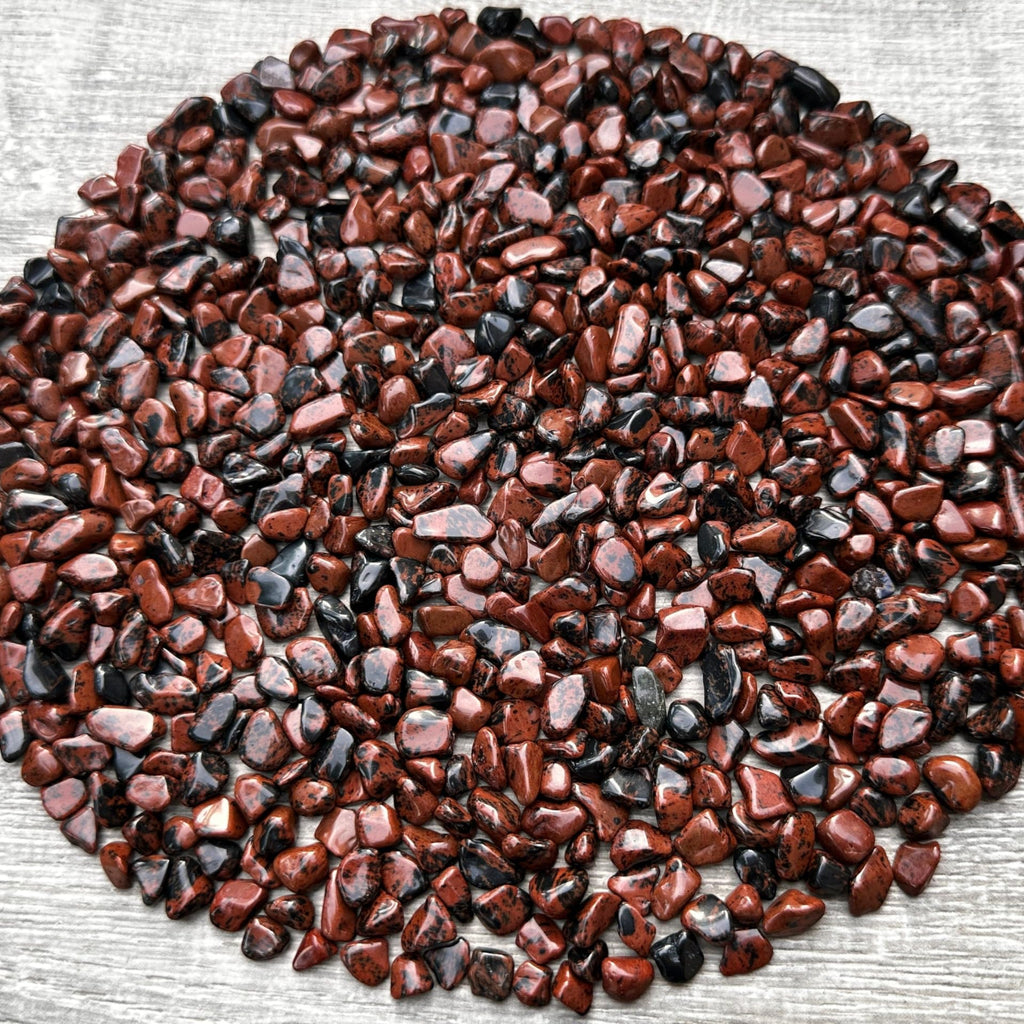 GAF TREASURES 2 oz Lot Natural Semi Tumbled Gemstone Chips, Crushed Mini Crystals, Undrilled Crystal Chips (Mahogany Obsidian)