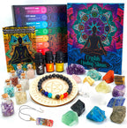 Crystals and Healing Stones Set 31Pcs - Healing Crystals & Stones - 14 Real Raw Chakra Rocks, 7 Gemstones Bottles, 3 Essential O