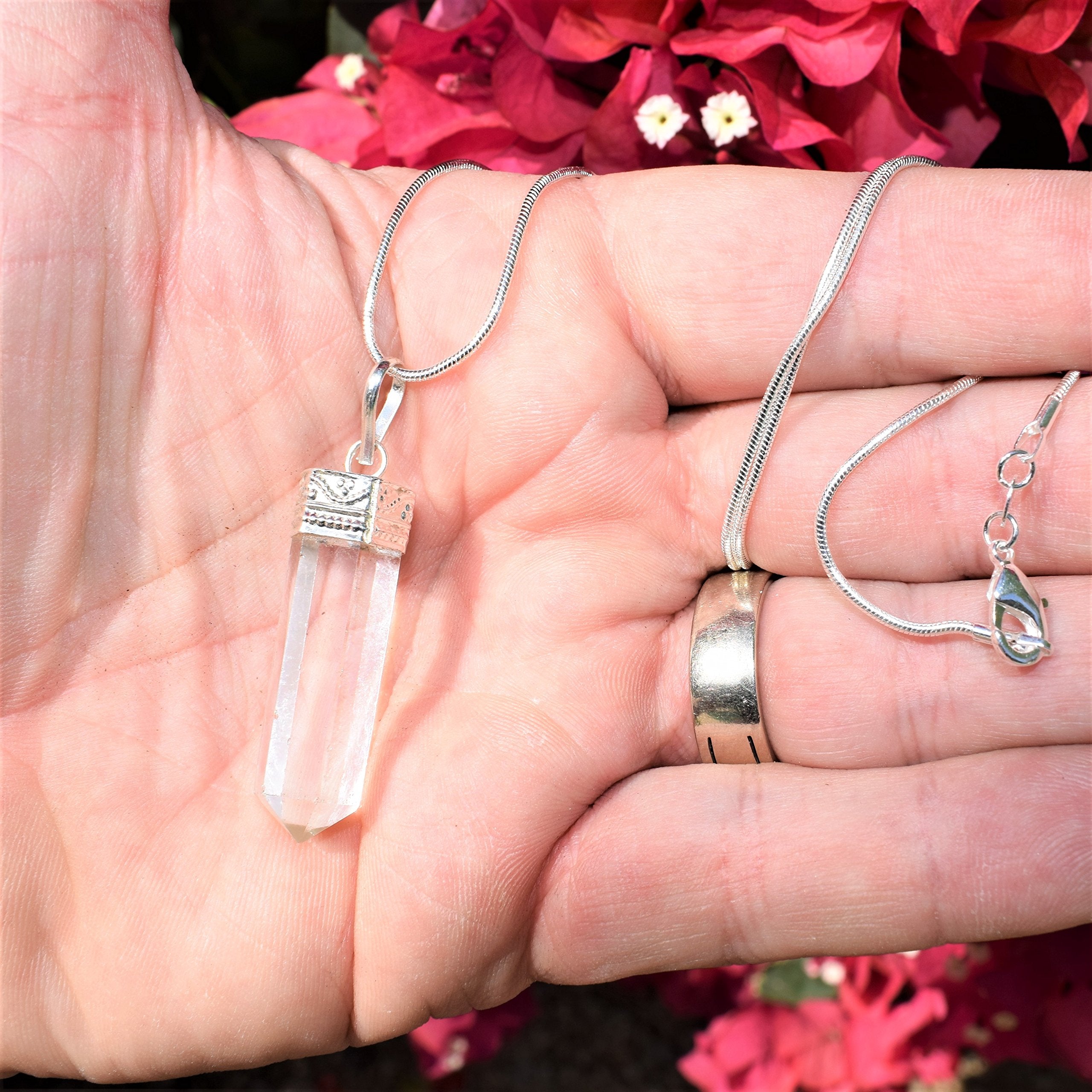 Zenergy Gems CHARGED Faceted Natural Amplifier Clear Quartz Crystal Perfect Pendant + 20'' Silver Chain + Selenite Heart Chargin