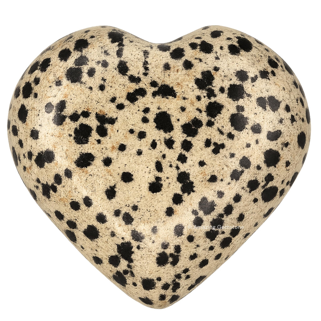 Amazing Gemstone Dalmatian Jasper Crystal Heart Palm Stone - Pocket Massage Worry Stone for Natural Body Chakra Balancing, Reiki