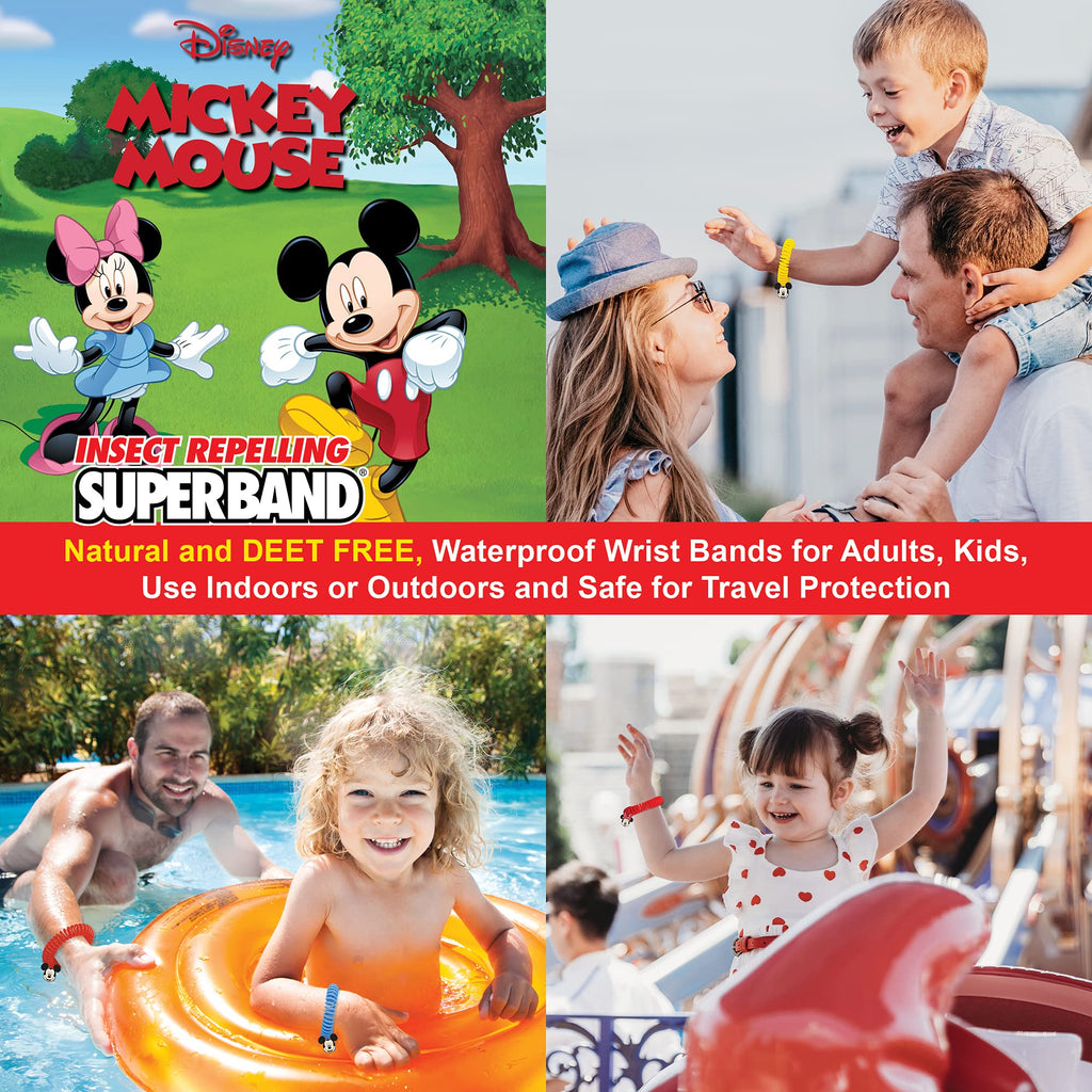 Superband Classic Disney (Pack of 25) - for Kids & Adults - All Insect & Mosquito Repelling Wristband with Mickey and Minnie Mou