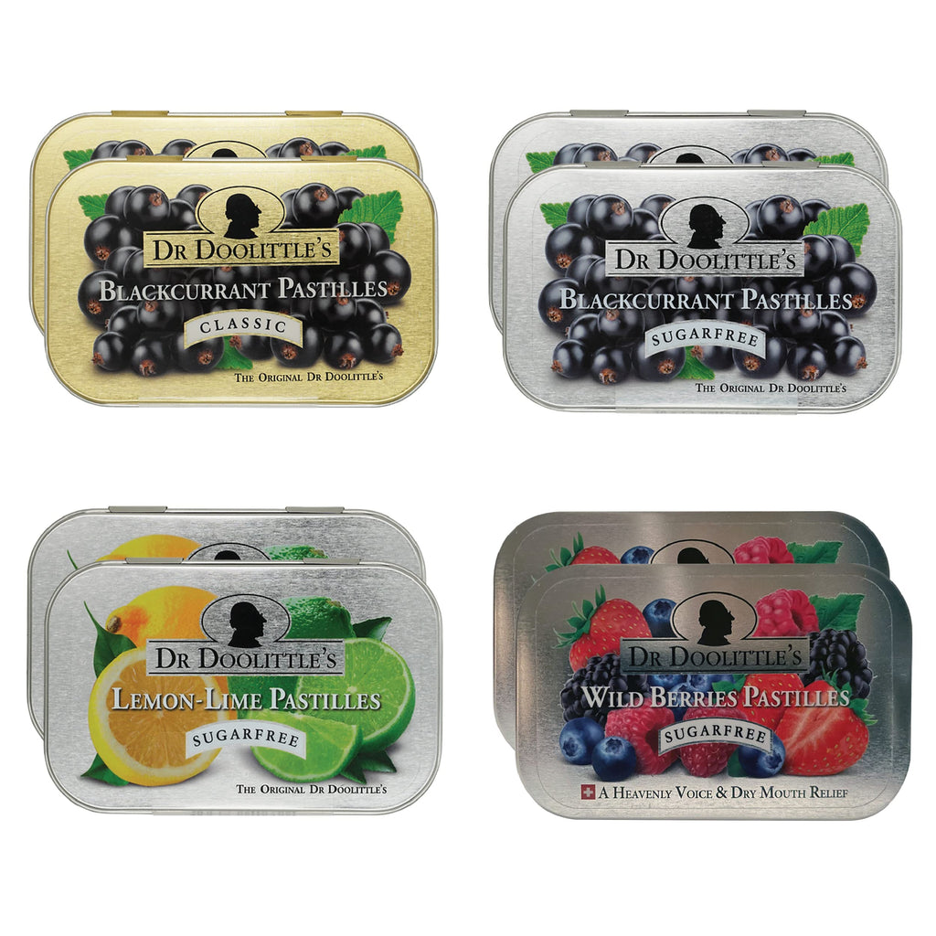 DOOLITTLE Dr Soft Fruit Pastilles Classic and Sugar Free Variety Pack for Voice and Throat, Blackcurrant, Lemon Lime, and Wild B