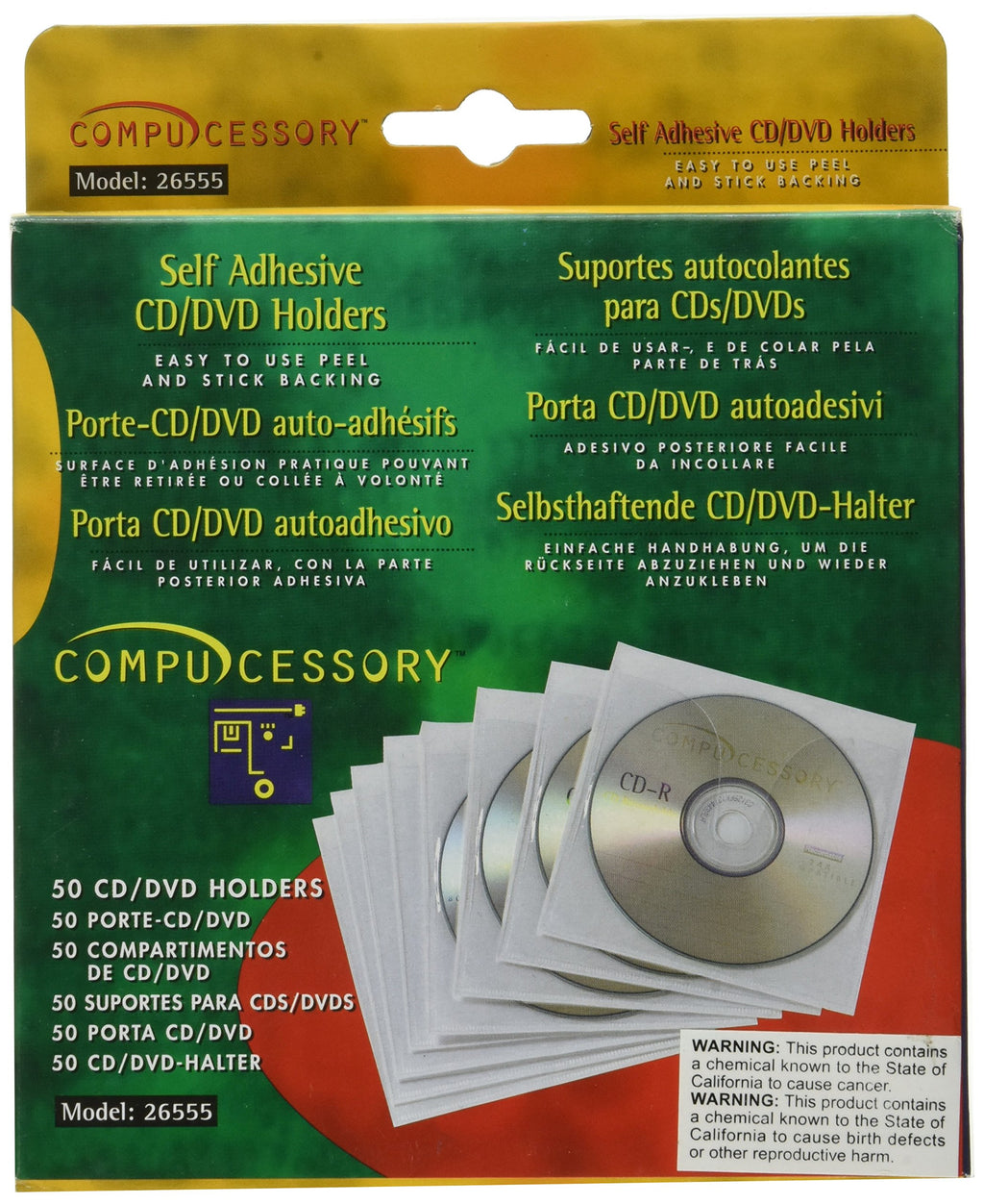 Compucessory 26555 Self-Adhesive CD Holders Polypropylene 50/PK White
