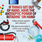 Betadine Antiseptic Liquid First Aid Solution, Povidone-iodine 10%, Infection Protection, Kills Germs In Minor Cuts Scrapes And