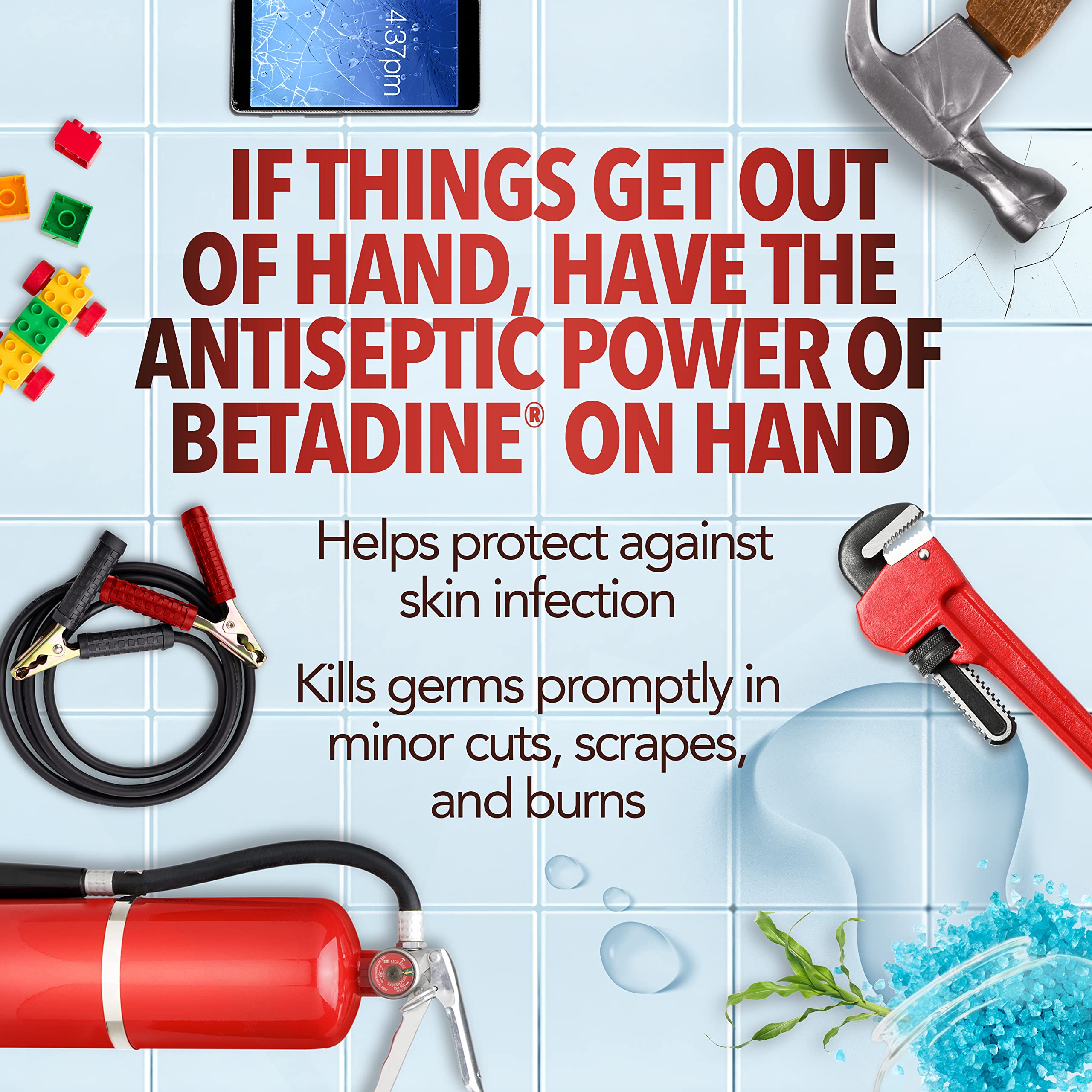 Betadine Antiseptic Liquid First Aid Solution, Povidone-iodine 10%, Infection Protection, Kills Germs In Minor Cuts Scrapes And