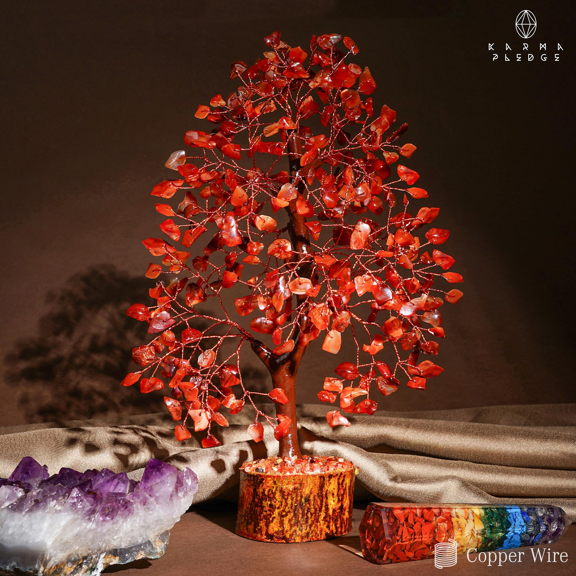 Crystal Tree of Life Carnelian Healing Crystal Trees for Home & Office Decoration, Handmade Crystal Money Bonsai Trees for Posit