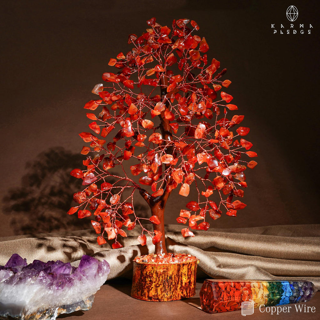 Crystal Tree of Life Carnelian Healing Crystal Trees for Home & Office Decoration, Handmade Crystal Money Bonsai Trees for Posit