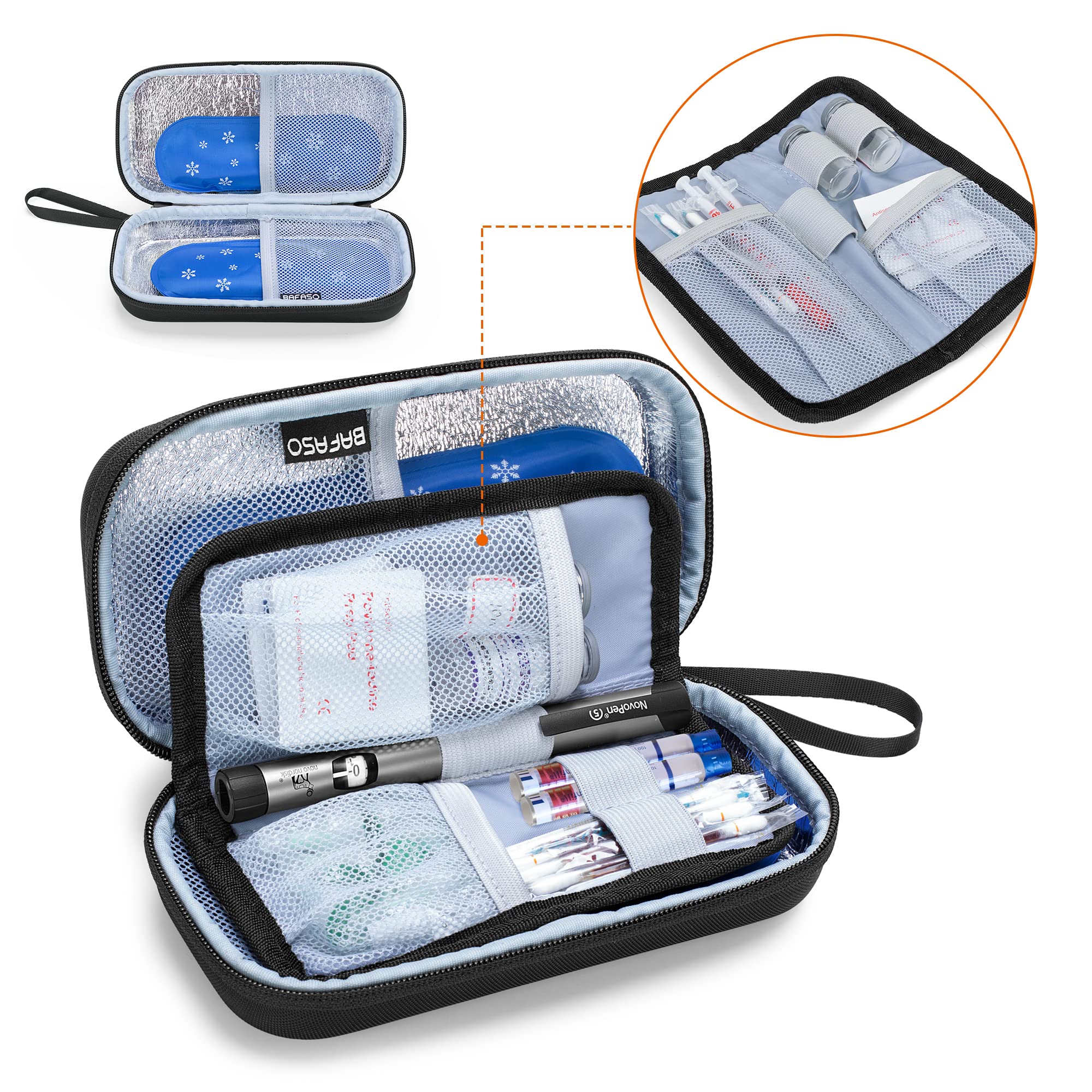 BAFASO Hard Insulin Cooler Travel Case with 2 Ice Packs, Insulin Travel Case for Insulin Pens and Diabetic Supplies, Black