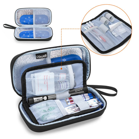 BAFASO Hard Insulin Cooler Travel Case with 2 Ice Packs, Insulin Travel Case for Insulin Pens and Diabetic Supplies, Black