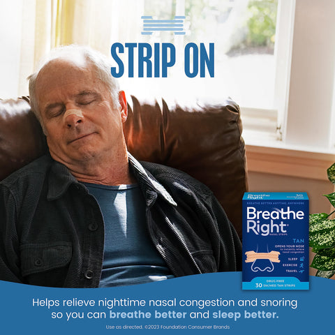 Breathe Right Original Nasal Strips | Tan Nasal Strips | Sm/Med | Help Stop Snoring | Drug-Free Snoring Solution & Instant Nasal