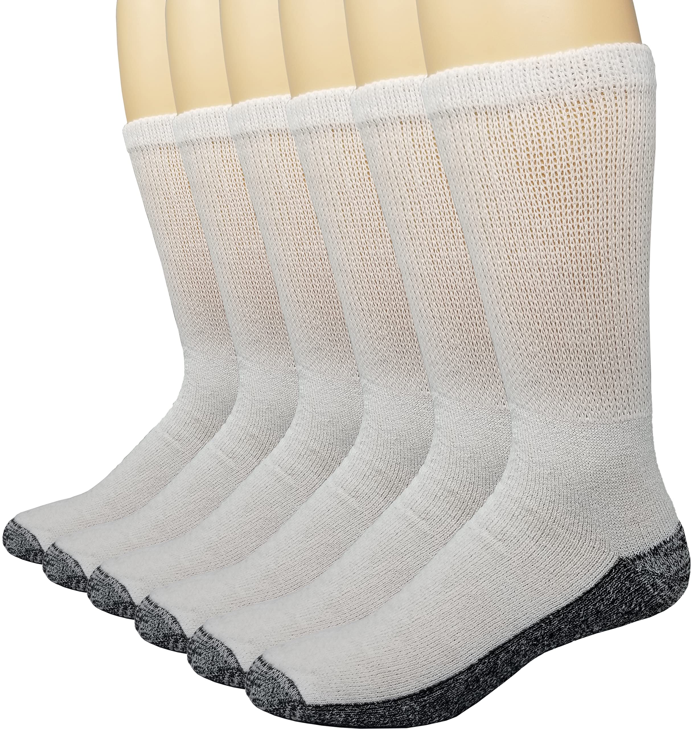 Debra Weitzner 6 Pairs Diabetic Crew Socks Reinforced Heel and Toe Non-Binding Cushion Socks for Men and Women White/Black Sole