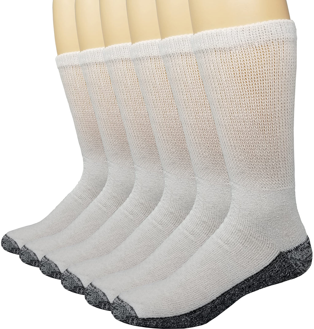 Debra Weitzner 6 Pairs Diabetic Crew Socks Reinforced Heel and Toe Non-Binding Cushion Socks for Men and Women White/Black Sole