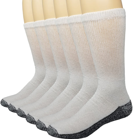 Debra Weitzner 6 Pairs Diabetic Crew Socks Reinforced Heel and Toe Non-Binding Cushion Socks for Men and Women White/Black Sole 
