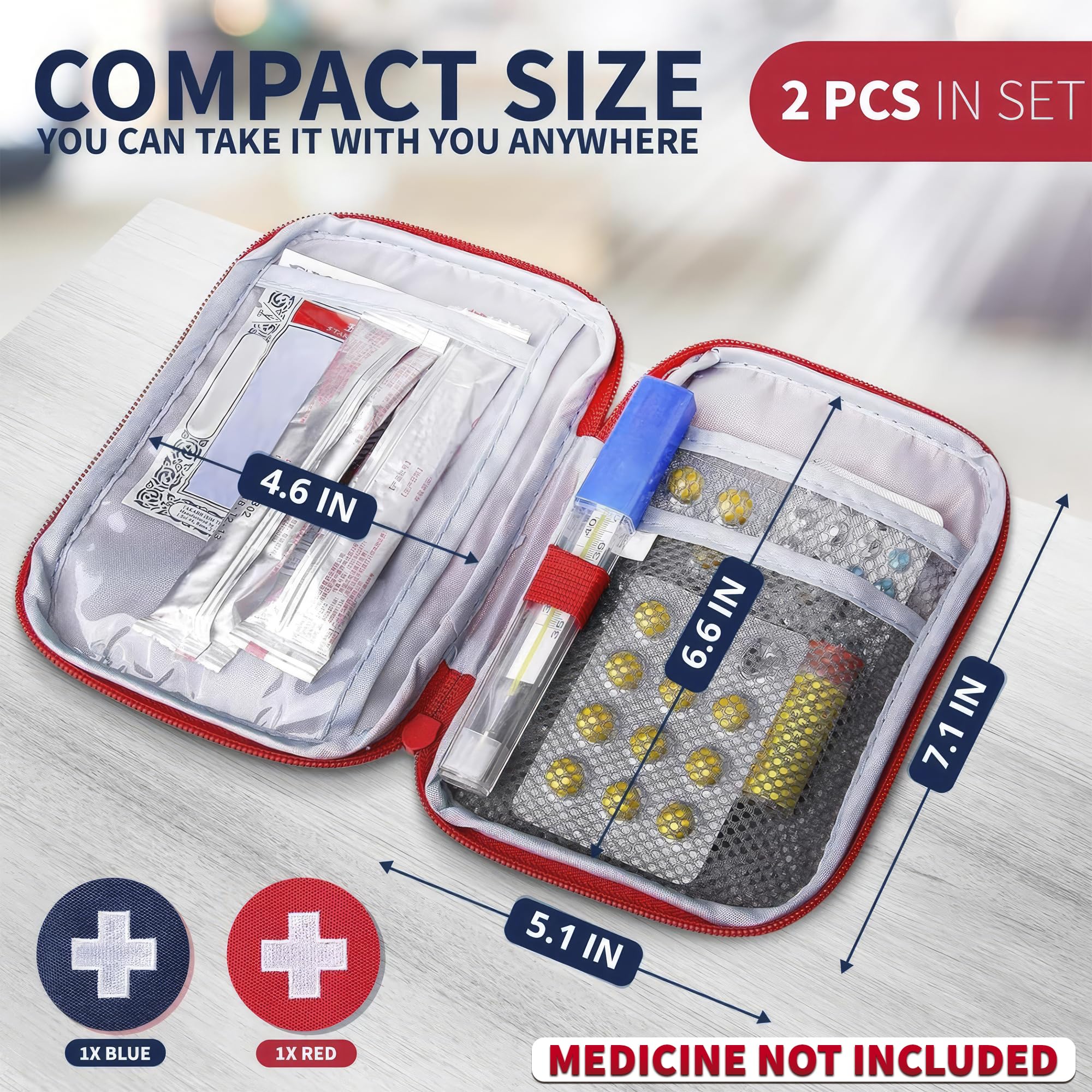 BURIUS 2 Pcs Travel First Aid Bag Empty Portable Storage - Small Medical Bag Empty with Multiple Compartments, 7.1 x 5.1 Small F