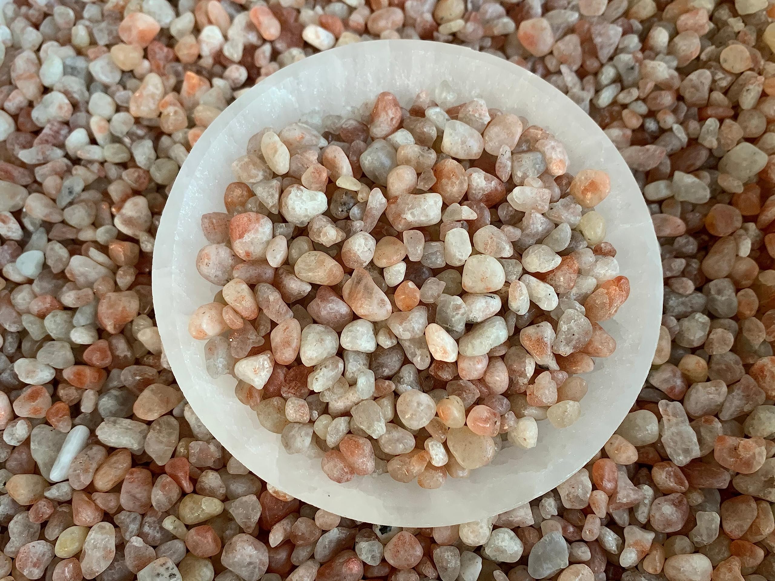 GAF TREASURES 2 oz Lot Natural Semi Tumbled Gemstone Chips, Crushed Mini Crystals, Undrilled Crystal Chips (Sunstone)
