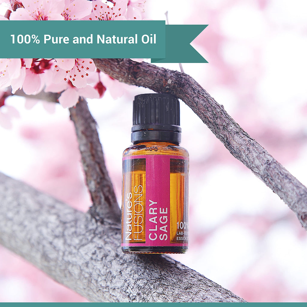 Natures Fusions Clary Sage, 100% Pure and Natural Essential Oils, Undiluted, Therapeutic Grade for Aromatherapy and Topical Use