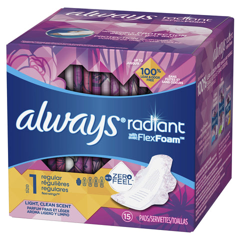 Always Radiant Pads With Wings Regular Absorbency Scented,15 ct