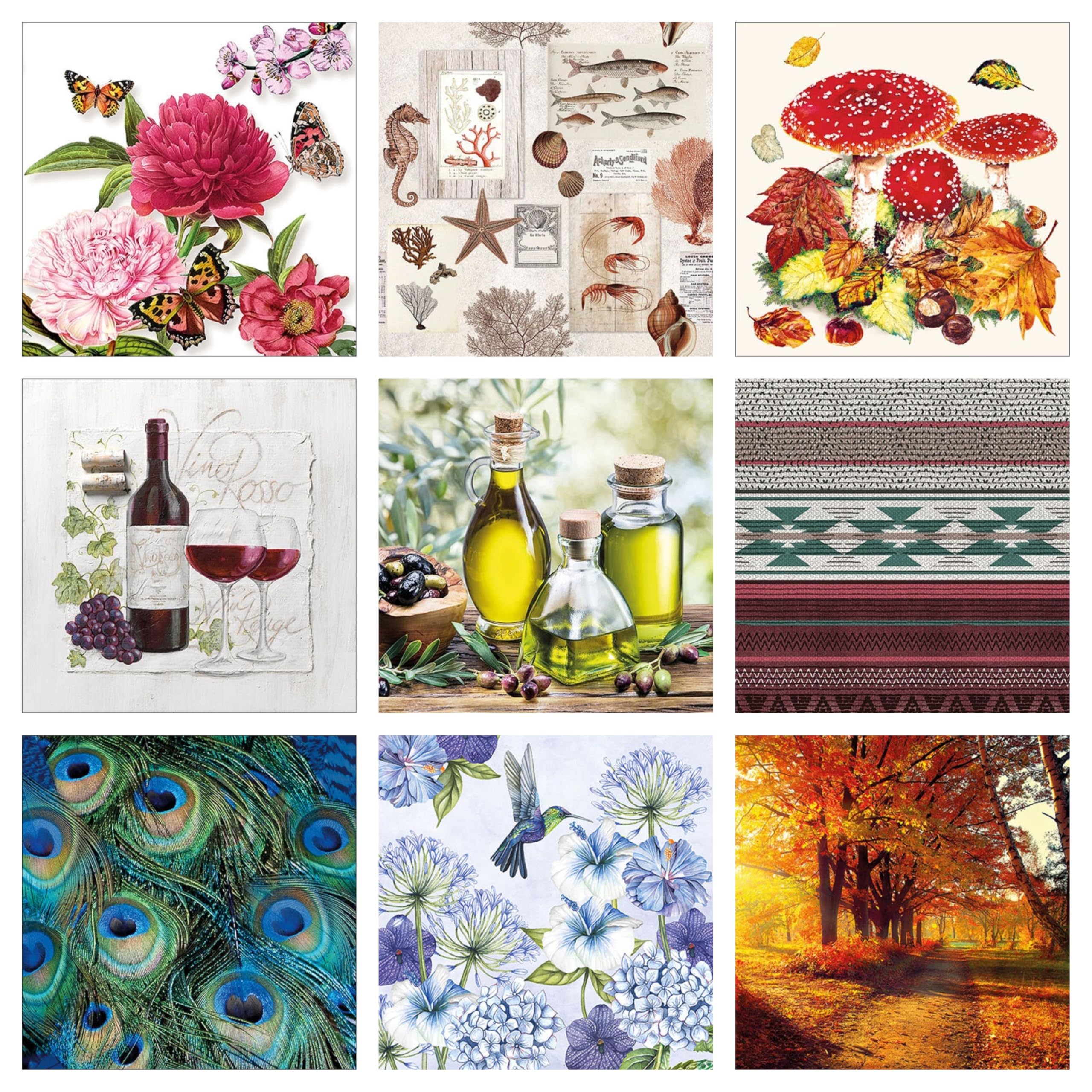Decoupage Tissue Paper Napkin kitchen geometric flower mushroom mix print Set249 Decoupage Tissues 1 napkins of each design  