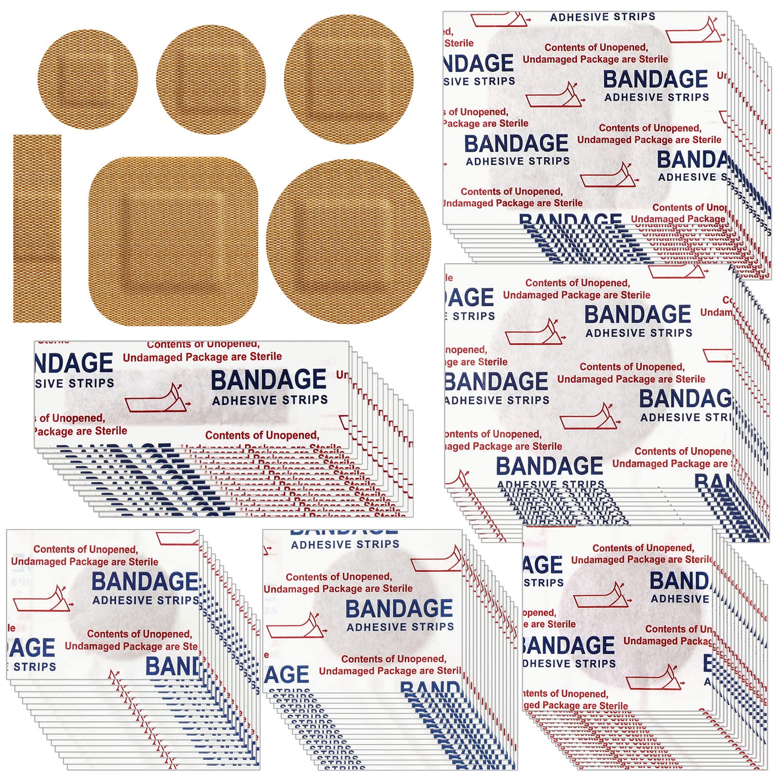 Weewooday 300 Pcs Small Bandages - Bulk Nose Bandages, Fabric, Adhesive, Flexible, Breathable - 0.34 x 1.6, 0.87, 0.94, 1.06, 1.