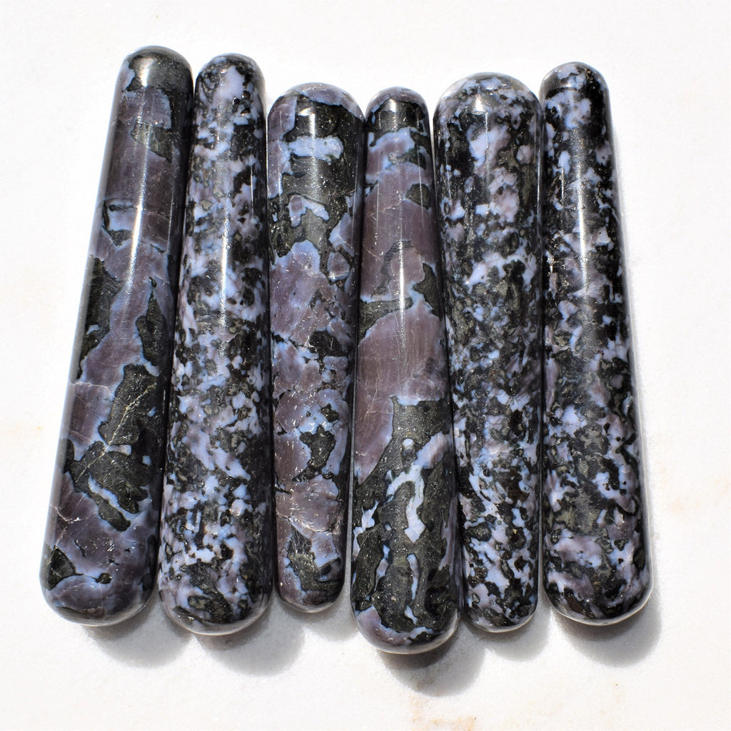 Charged 4 Mystic Indigo Gabbro Crystal Massage Wand + Selenite Charging Heart Included (Stone of Enlightenment Healing Energy)