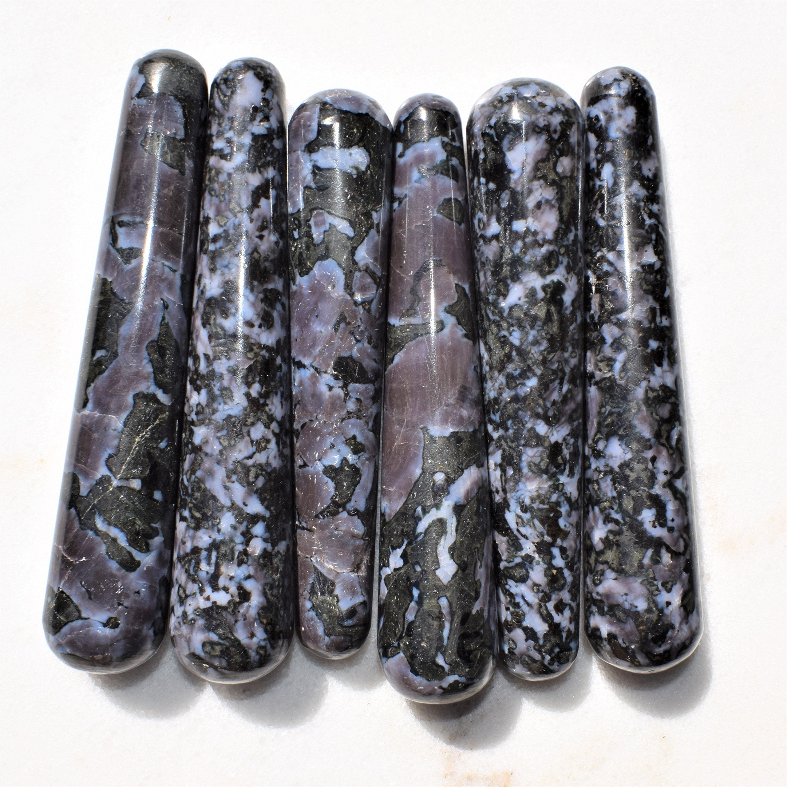 Charged 4 Mystic Indigo Gabbro Crystal Massage Wand + Selenite Charging Heart Included (Stone of Enlightenment Healing Energy)