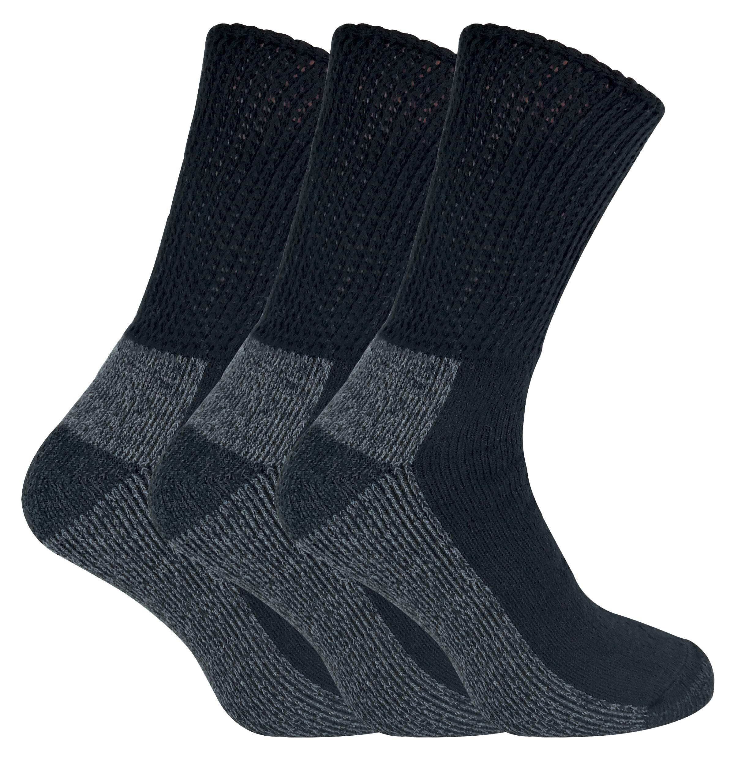 IOMI - 3 Pack Mens Extra Wide Loose Top Cushioned Cotton Diabetic Work Socks (7-12 us, Black (Work))