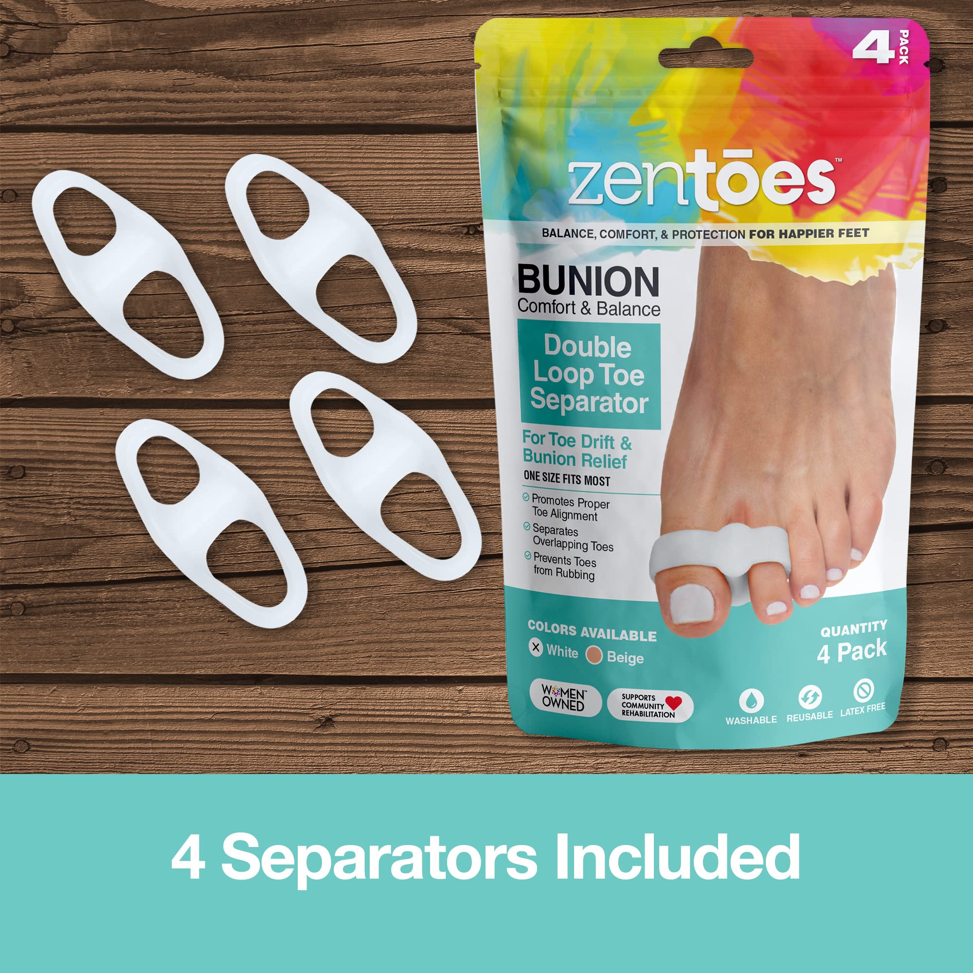 ZenToes Toe Spacers Bunion Corrector for Women and Men, Big Toe Straightener, Double Loop Gel Splint Separator for Correct Align